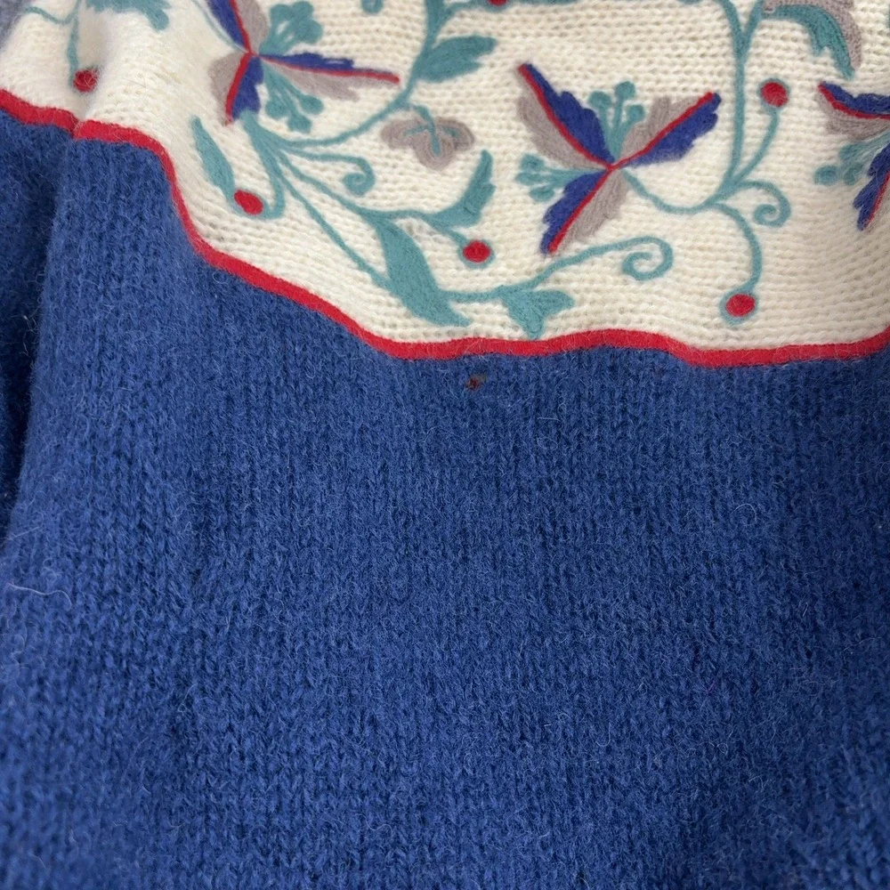 Vintage Carroll Reed Sweater Womens M Blue‎ Wool Floral Turtleneck Cottagecore